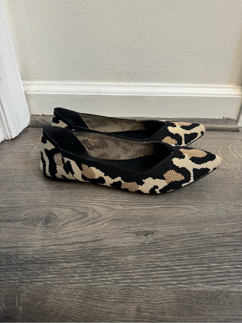 MIA Black and Beige Leopard Knit Pointed-Toe Flats